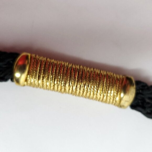 Vintage 80s Floral Cloisonne Belt Buckle Black Goldtone Rope Slide Pendant - Picture 5 of 6